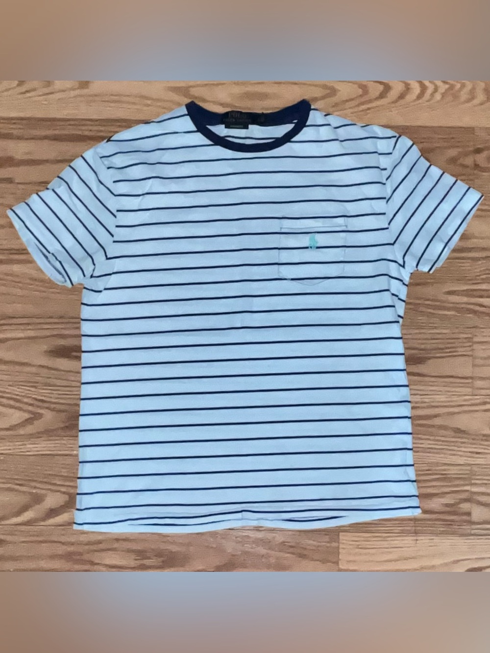 Polo Ralph Lauren Classic Fit Striped Jersey Crewneck Shirt White Navy Striped S